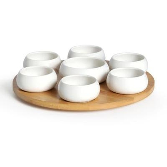 Tapas - Set 7 coupelles apéritives en céramique avec plateau en bambou tournant