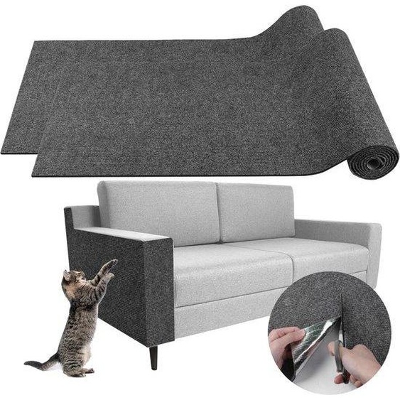 Tapis adhésif pour griffes de chat, lot de 2, 30 x 100 cm, tapis gris pour griffes de chat, recyclable, autocollant, tapis pour griffes de chat découpable, pour support à griffes, poignée en bois, griffes de chat