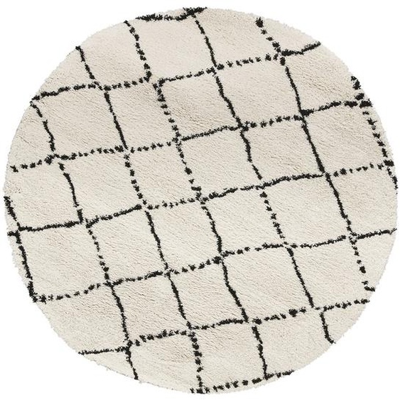 Tapis berbère rond BERAN blanc avec motifs noirs - Ø 160 cm