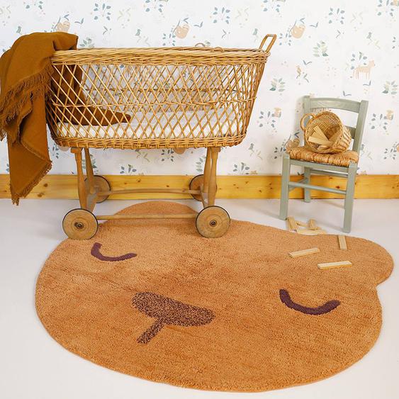 Tapis Chambre Bébé Coton Lavable Ourson Sandel Caramel