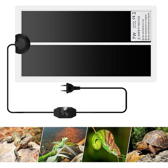 Tapis chauffant pour reptiles, dimensions 15 x 28 cm, thermostat réglable de 0 à 35 degrés, sûr et équilibré