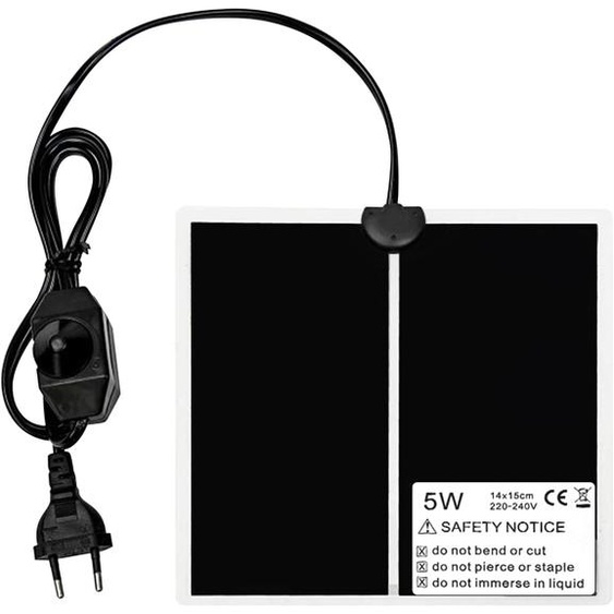 Tapis chauffant pour terrarium, 5W, contrôle de la température, 15 x 14 cm, étanche, pour reptiles, couleur noire