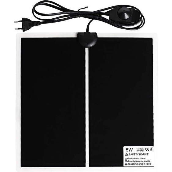 Tapis chauffant pour terrarium, dimensions 15 x 14 cm, étanche, température réglable (0-35°C), 5W, 220-240V