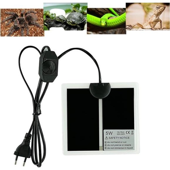 Tapis chauffant pour terrarium, dimensions 15x14 cm, 5 watts, avec contrôle de la température, pour reptiles et amphibiens