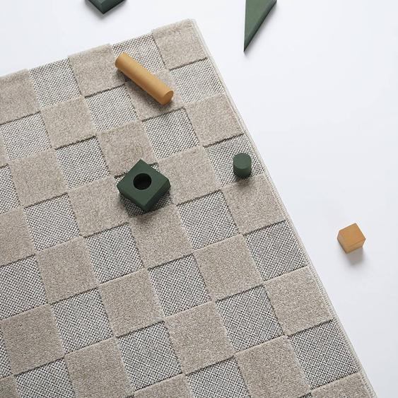 Tapis Contemporain Design Damier Damas Beige Sable