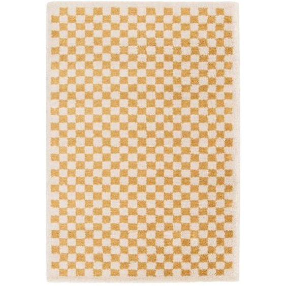 Tapis Damier Poils Longs Doux Et Volumineux Checkers Jaune Naturel