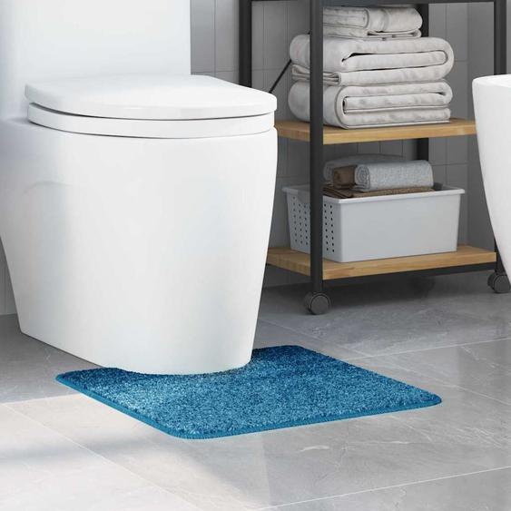 Tapis de bain antidérapant avec découpe pour toilette Bleu