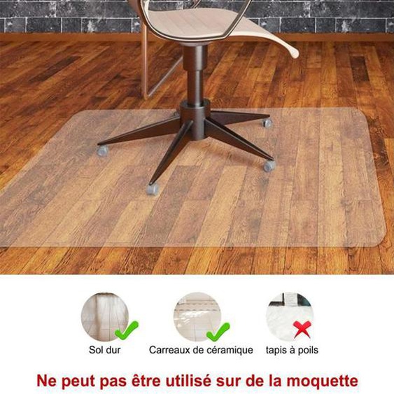 tapis de chaise transparent ,tapis de protection pour sols durs, 90 x 120 cm, rectangulaire, haute résistance aux chocs, an