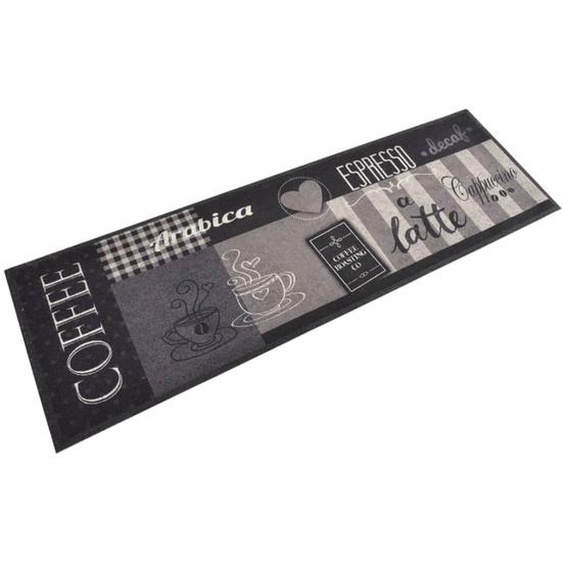 Tapis de cuisine lavable impression café noir 60x180 cm velours