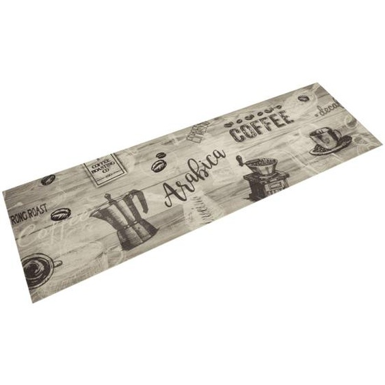Tapis de cuisine lavable imprimé café gris 45x150 cm velours