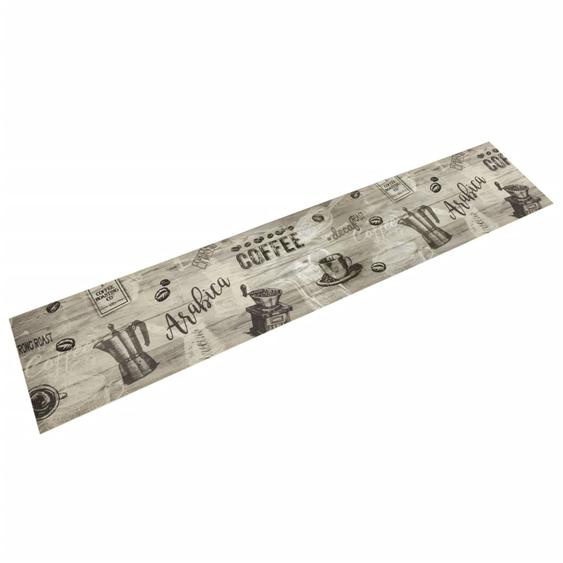 Tapis de cuisine lavable imprimé café gris 60x300 cm velours