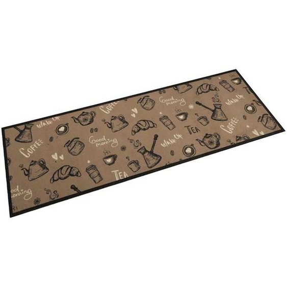 Tapis de cuisine lavable imprimé Morning brun 60x180 cm velours