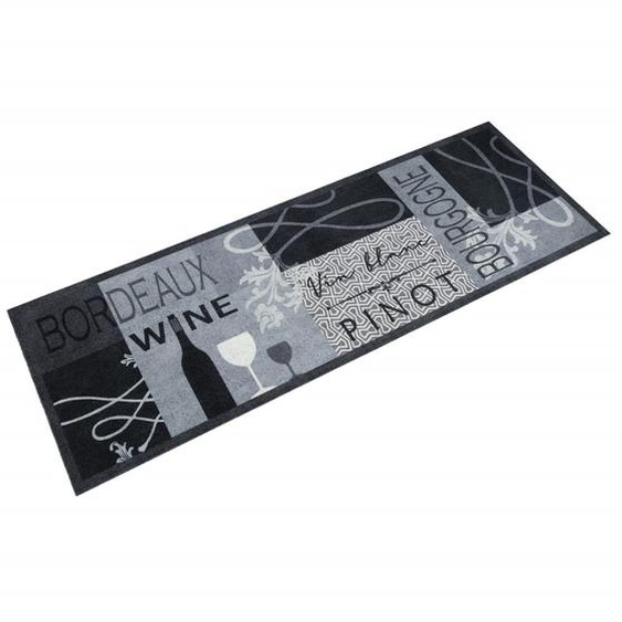 Tapis de cuisine lavable imprimé Wine gris 60x180 cm velours