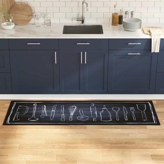 Tapis de Cuisine Noir 180 x 60 cm Velours