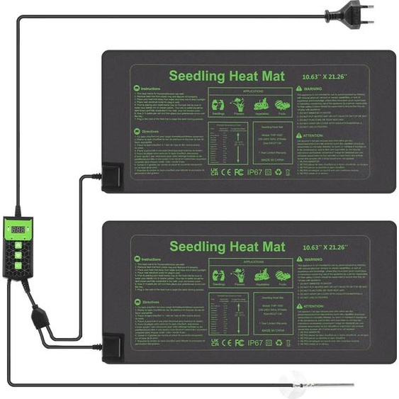 Tapis de germination Vigevee, 2 unités, dimensions 55 x 27 cm, avec thermostat et capteur de température, 55W, indice de protection IP67