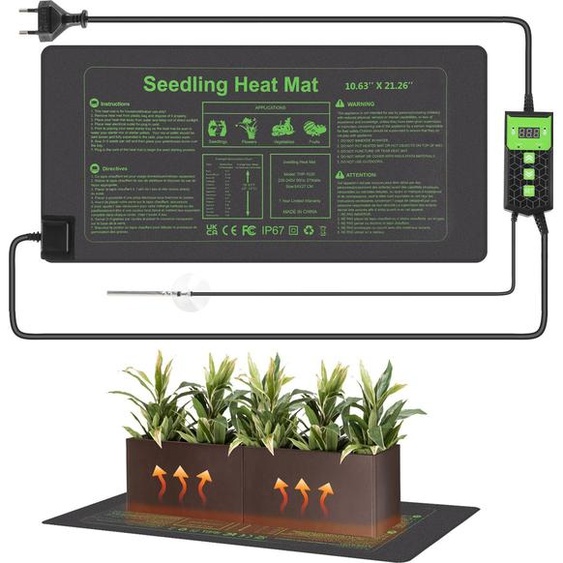 Tapis de germination Vigevee, dimensions 55 x 27 cm, avec thermostat et capteur de température, 27W, indice de protection IP67