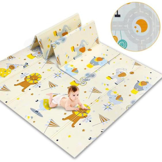 Yoleo - Tapis de Jeu Bébé Réversible 200x180cm, Tapis déveil Enfant Pliable Imperméable Double Face, Matériau xpe, Éléphant+Voiture