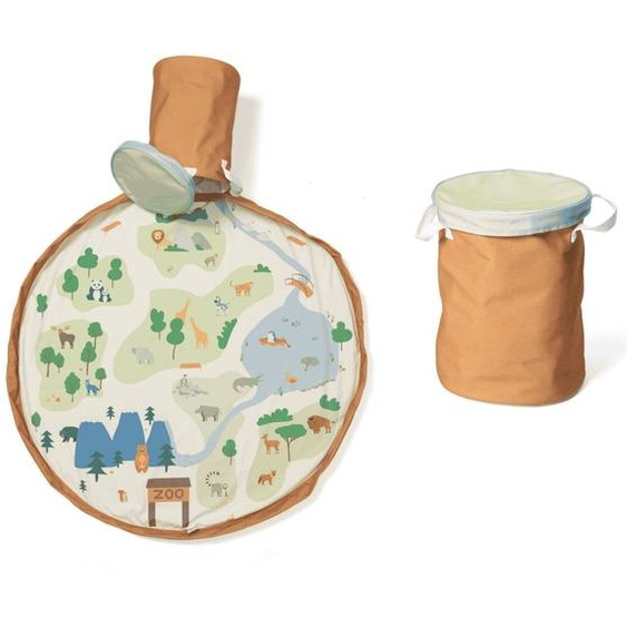 Tapis De Jeu & Panier À Jouets- Zoo Orange Naturel, Vert Et Bleu