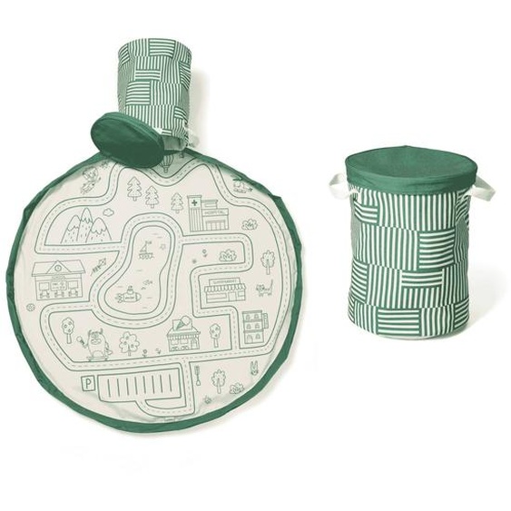 Tapis De Jeu & Panier À Jouets- Zoo Vert & Couleur Naturelle