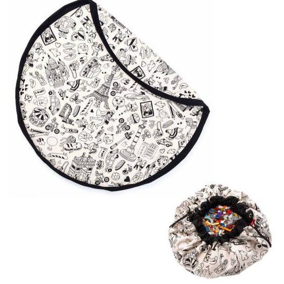 Tapis De Jeu & Sac À Jouets- Omy Paris Noir Et Naturel