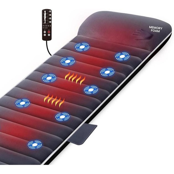 Tapis de massage en mousse à mémoire de forme avec fonction de chauffage, matelas de massage chauffant et vibrant, coussin de massage pour tout le corps, idéal pour soulager les douleurs