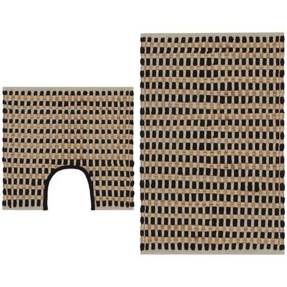 Tapis de salle de bain tissés à la main Jute Naturel et Noir