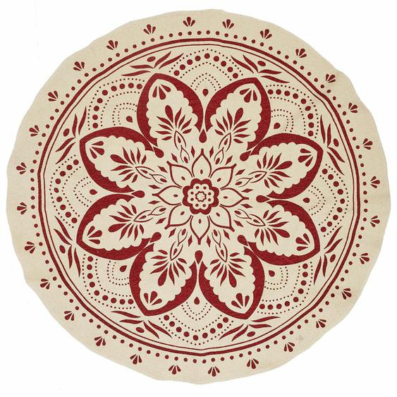 Tapis de salon rond PATIO blanc motif mandala orange terracotta