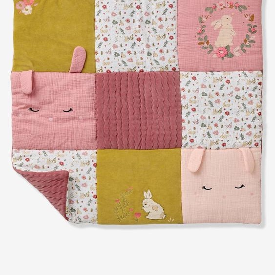 Tapis de sol / fond de parc patchwork LAPIN ENCHANTÉ vieux rose