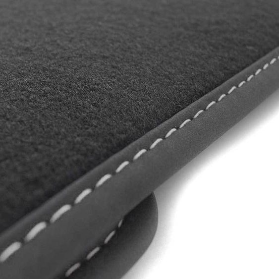 Tapis de sol pour VW ID Buzz (surpiqûres blanches) assortis Tapis en velours Premium Tapis auto noir 2 pièces