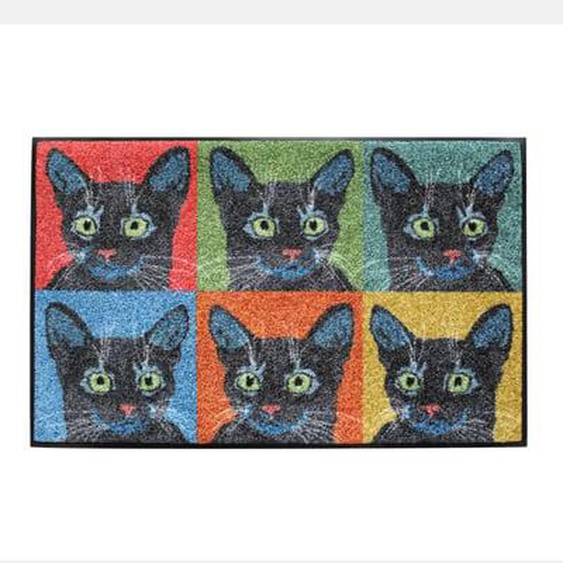 Tapis decor caoutchouc & nylon Chats pop art multicolore