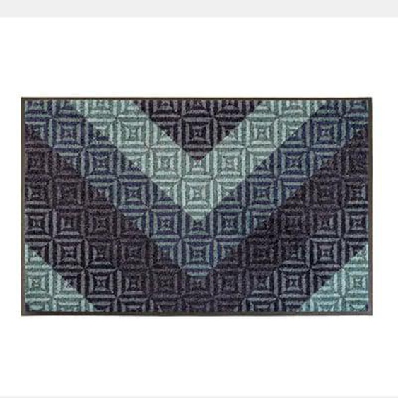 Tapis decor caoutchouc & nylon Chevrons bleu