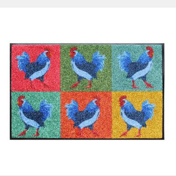 Tapis decor caoutchouc & nylon Coqs pop art multicolore