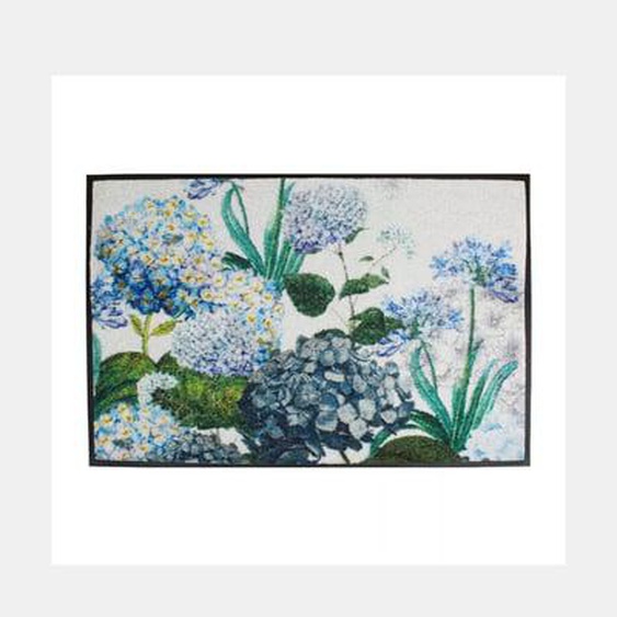 Tapis decor caoutchouc & nylon Hortensias bleu