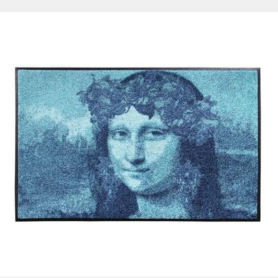 Tapis decor caoutchouc & nylon Mona lisa bleu