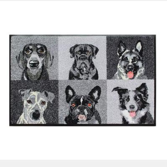 Tapis decor caoutchouc & nylon Portraits de chiens noir et blanc