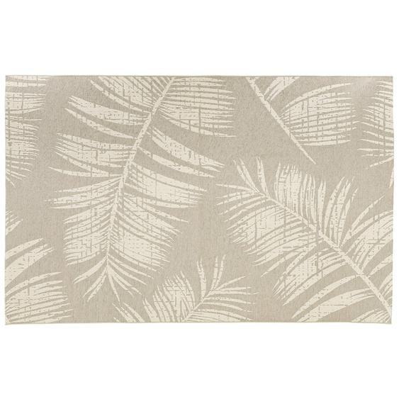 Tapis design SEQUOIA 200x290 cm beige avec motifs feuilles de palmier - intérieur / extérieur