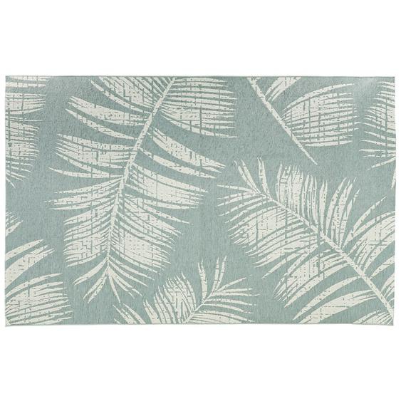 Tapis design SEQUOIA 200x290 cm bleu avec motifs feuilles de palmier - intérieur / extérieur