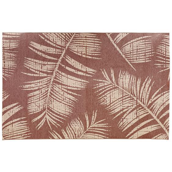 Tapis design SEQUOIA 200x290 cm rouge-marron avec motifs feuilles de palmier - intérieur / extérieur