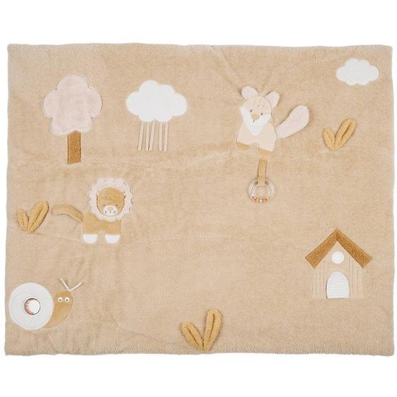 Tapis D’éveil Bébé En Velours Bouclette Avec Activités Sensorielles Marron, Écru