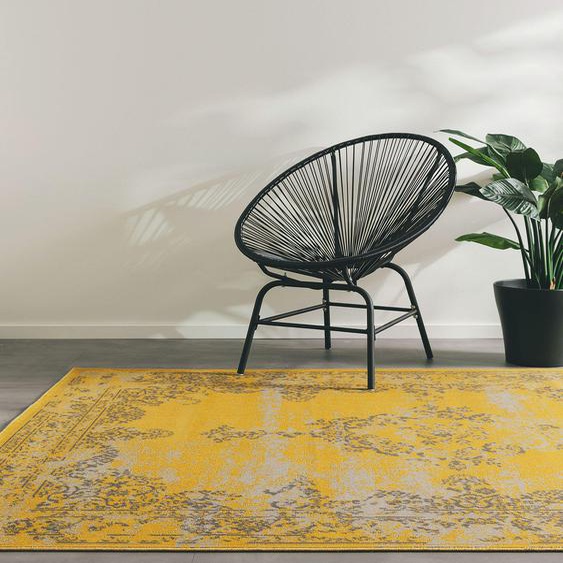 Tapis dextérieur Antique Jaune 120x170 cm - Tapis outdoor pour balcon, terrasse et jardin