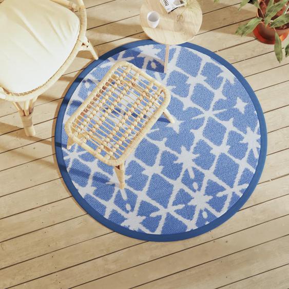 Tapis dextérieur ARAKIL bleu et blanc Ø120 cm PP