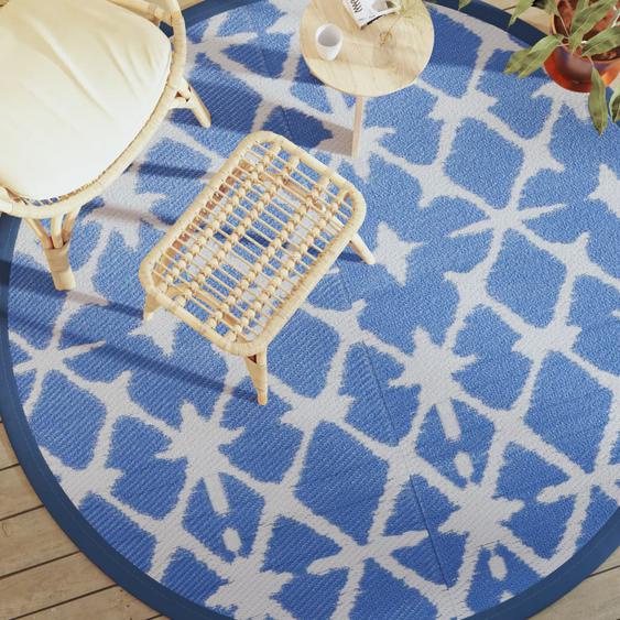 Tapis dextérieur ARAKIL bleu et blanc Ø200 cm PP