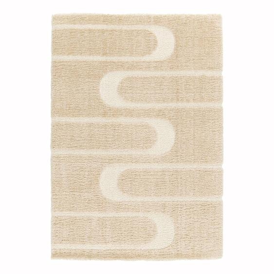 Tapis Doux Et Épais En Polyester Recyclé Effet Relief Calligramme Beige Sable