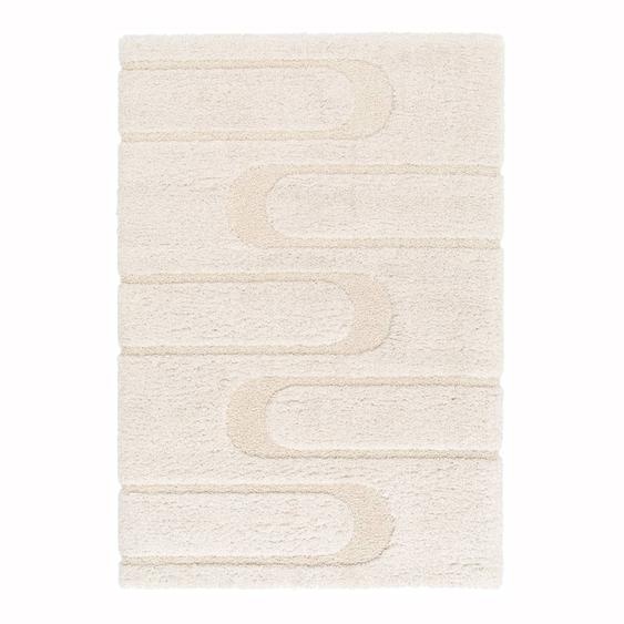 Tapis Doux Et Épais En Polyester Recyclé Effet Relief Calligramme Blanc Pur