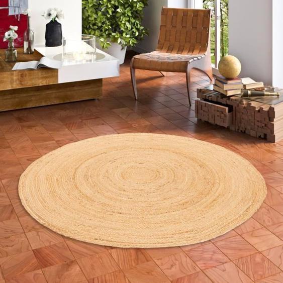 Tapis en fibres naturelles Jute fait main Salsa Nature Beige Rond - 80x80 cm