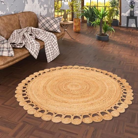 Tapis en fibres naturelles Jute fait main Salsa Nature Boho Beige Rond - 120x120 cm