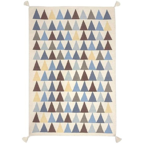 Tapis Enfant En Laine Triangles Bleu Naturel