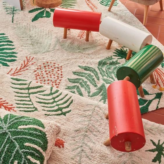 Tapis Enfant Lavable En Coton Botanic Plants Bleu Sauge, Bleu Vintage