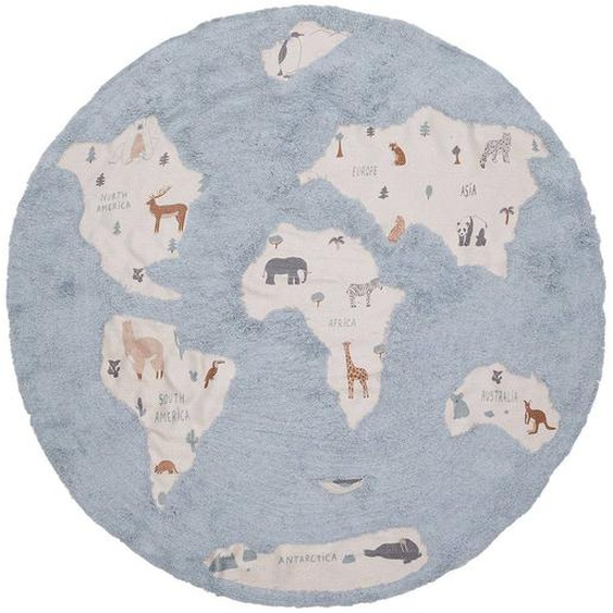 Tapis Enfant Lavable Monde Bleu