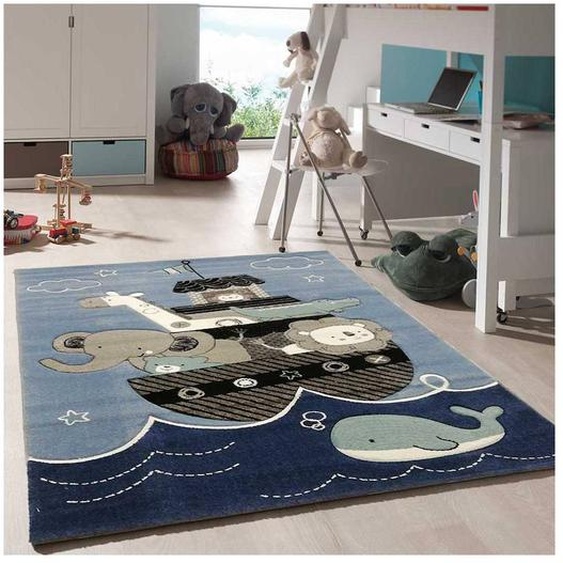 Tapis Enfant Tissé Motif Animaux Etelda Bleu